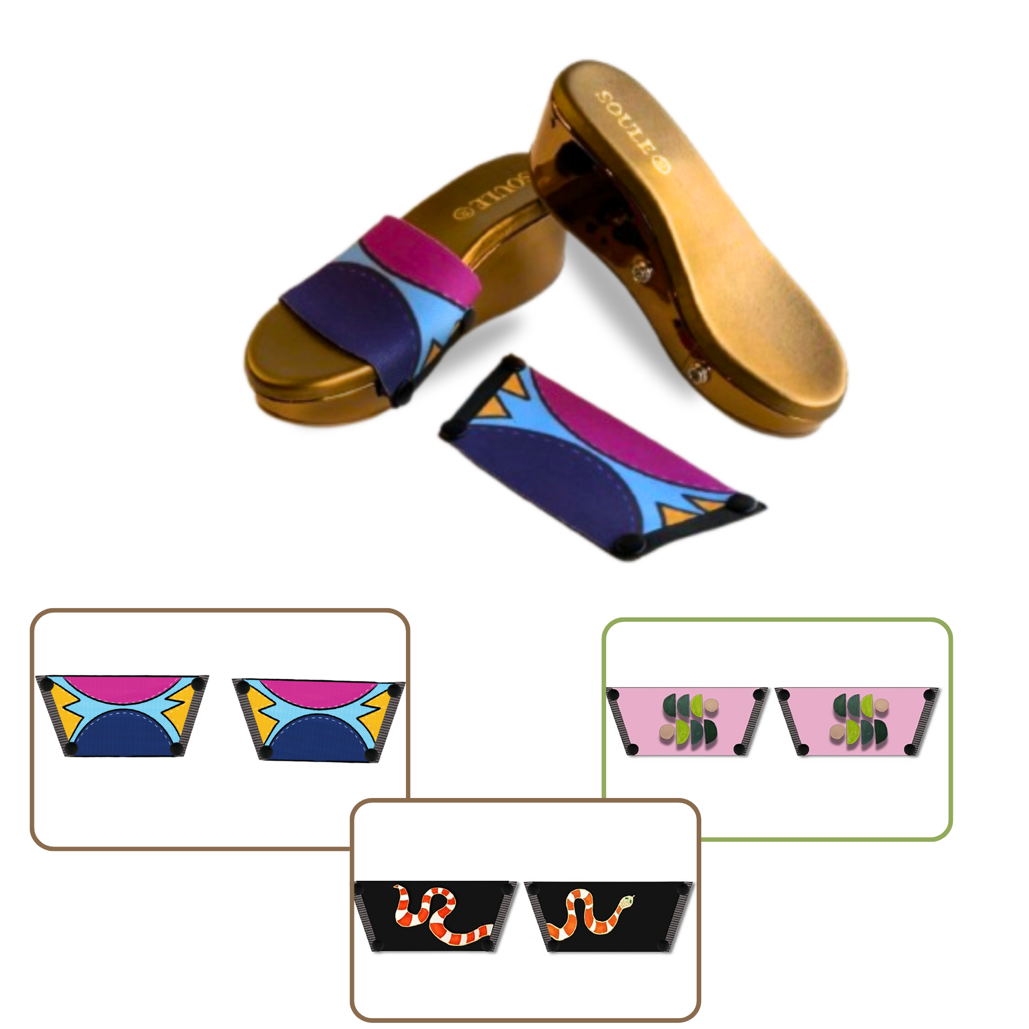 Cosmic Burst + Snake Charm + Serene Interchangeable  (1 sole + 3 straps)