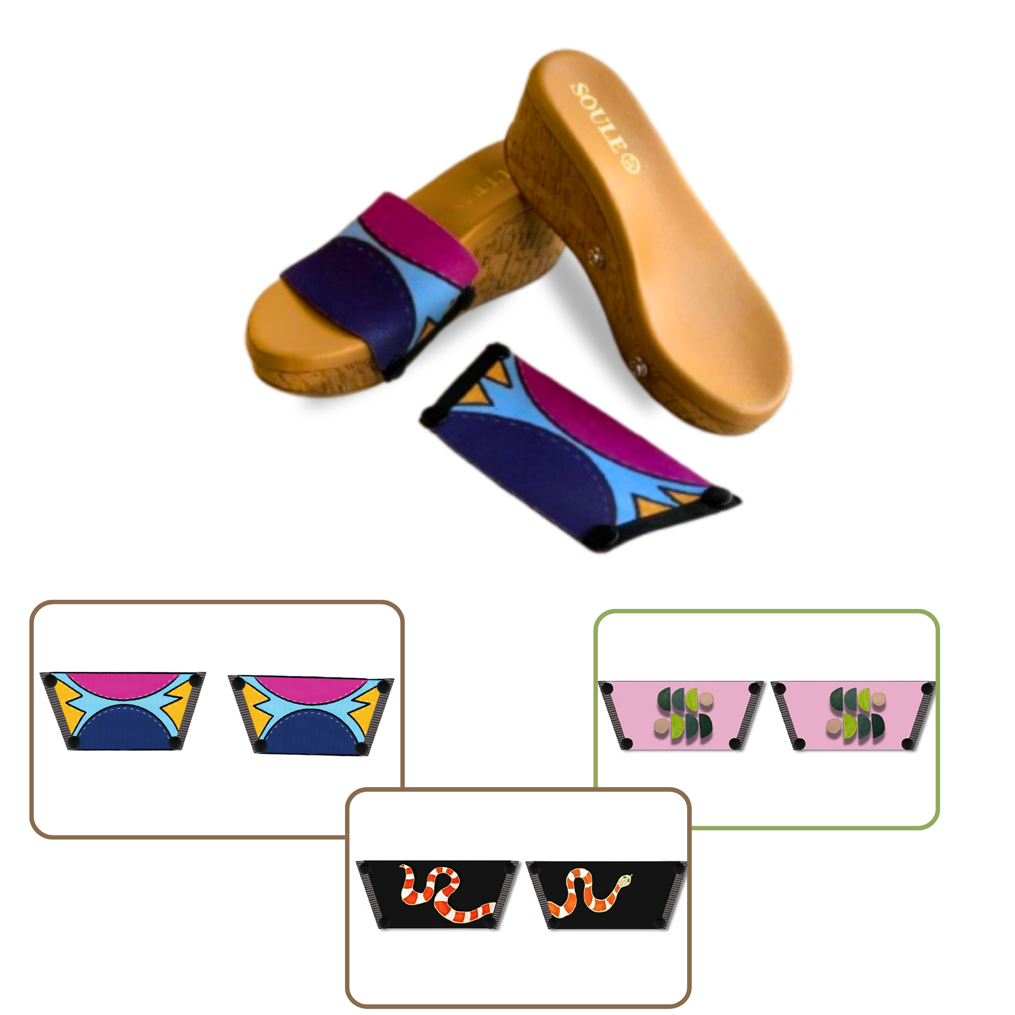 Cosmic Burst + Snake Charm + Serene Interchangeable  (1 sole + 3 straps)