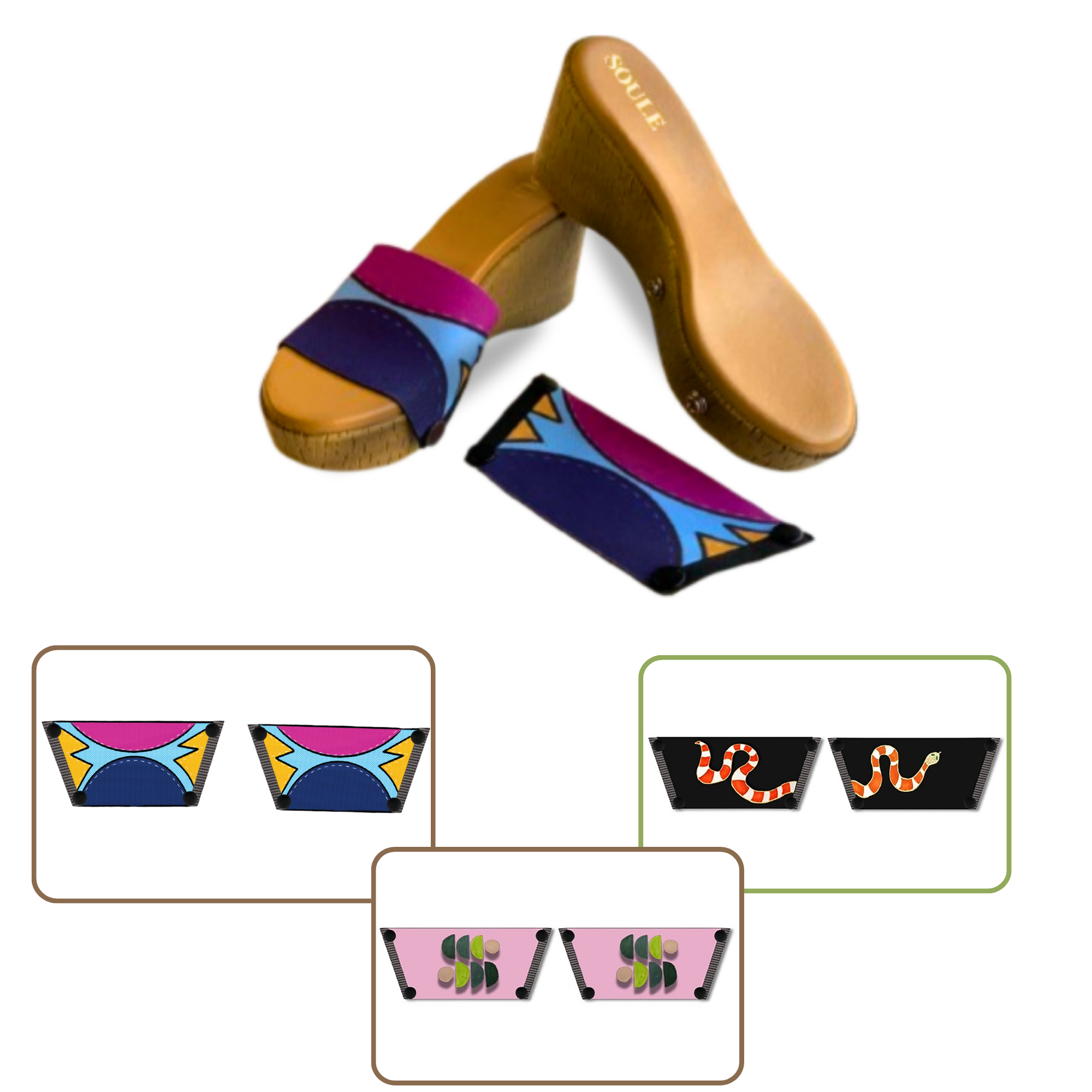 Cosmic Burst + Snake Charm + Serene Interchangeable  (1 sole + 3 straps)