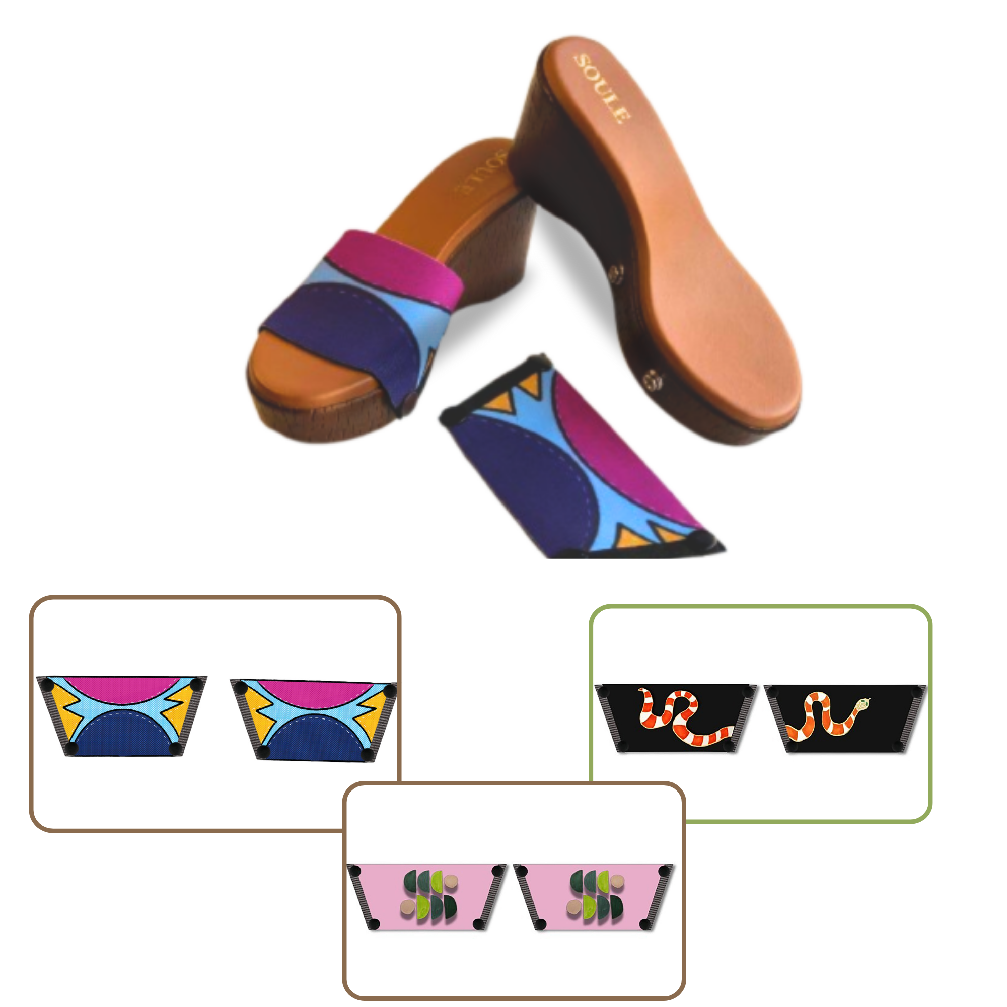 Cosmic Burst + Snake Charm + Serene Interchangeable  (1 sole + 3 straps)