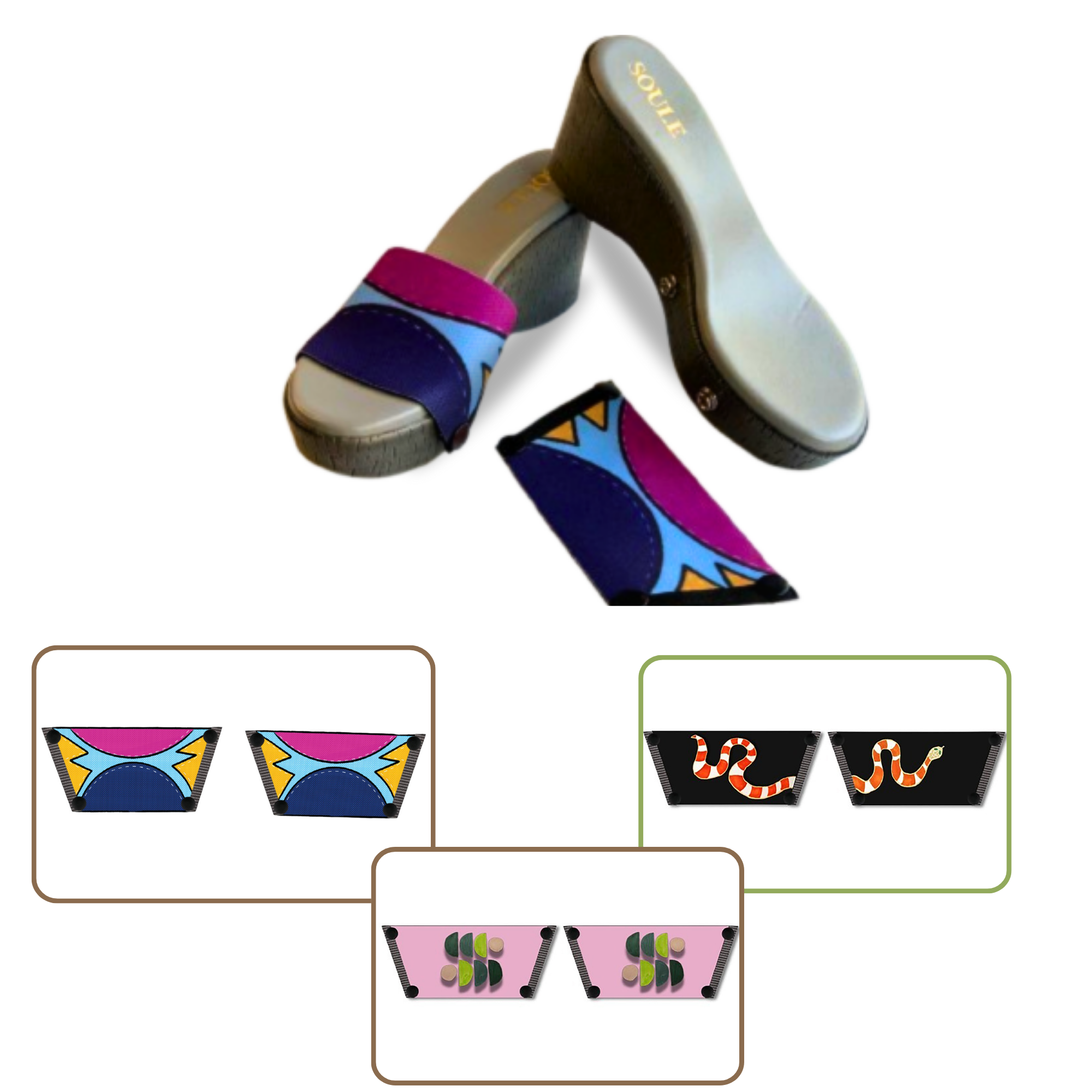 Cosmic Burst + Snake Charm + Serene Interchangeable  (1 sole + 3 straps)