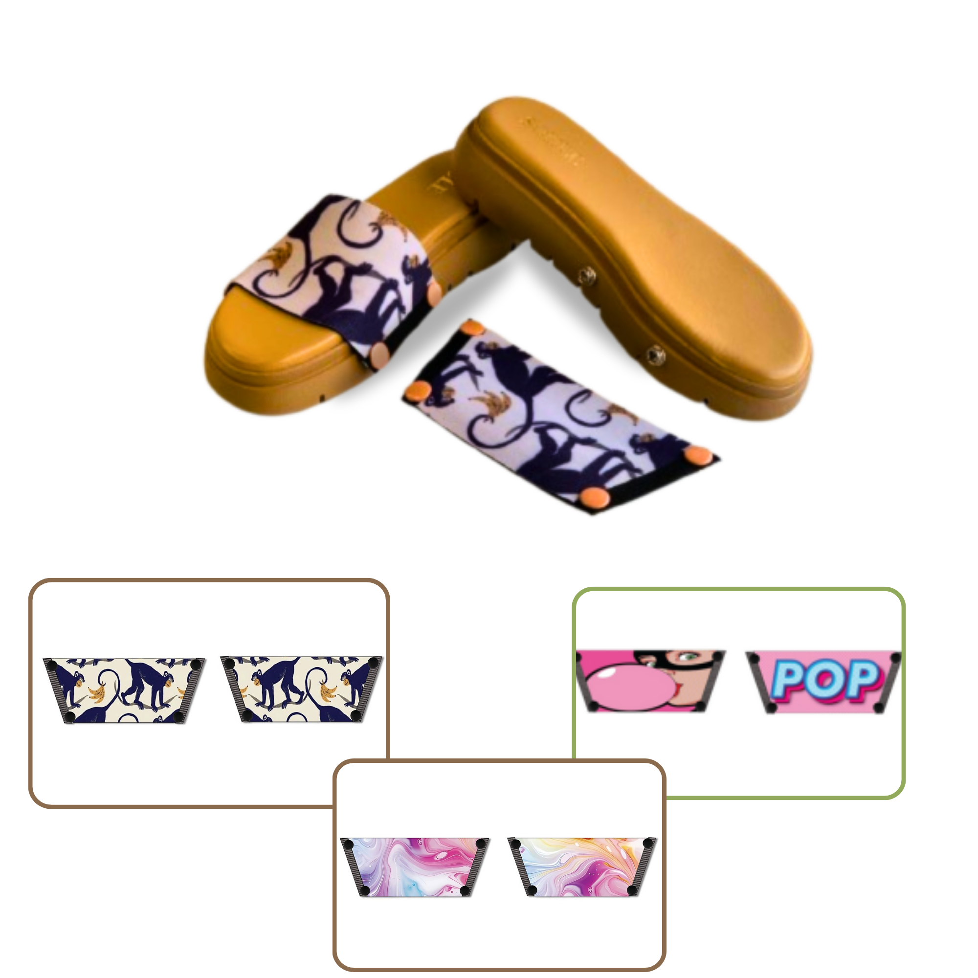 Enchanting Fluid + Bubble Pop + Playful Primate (1 sole + 3 straps)