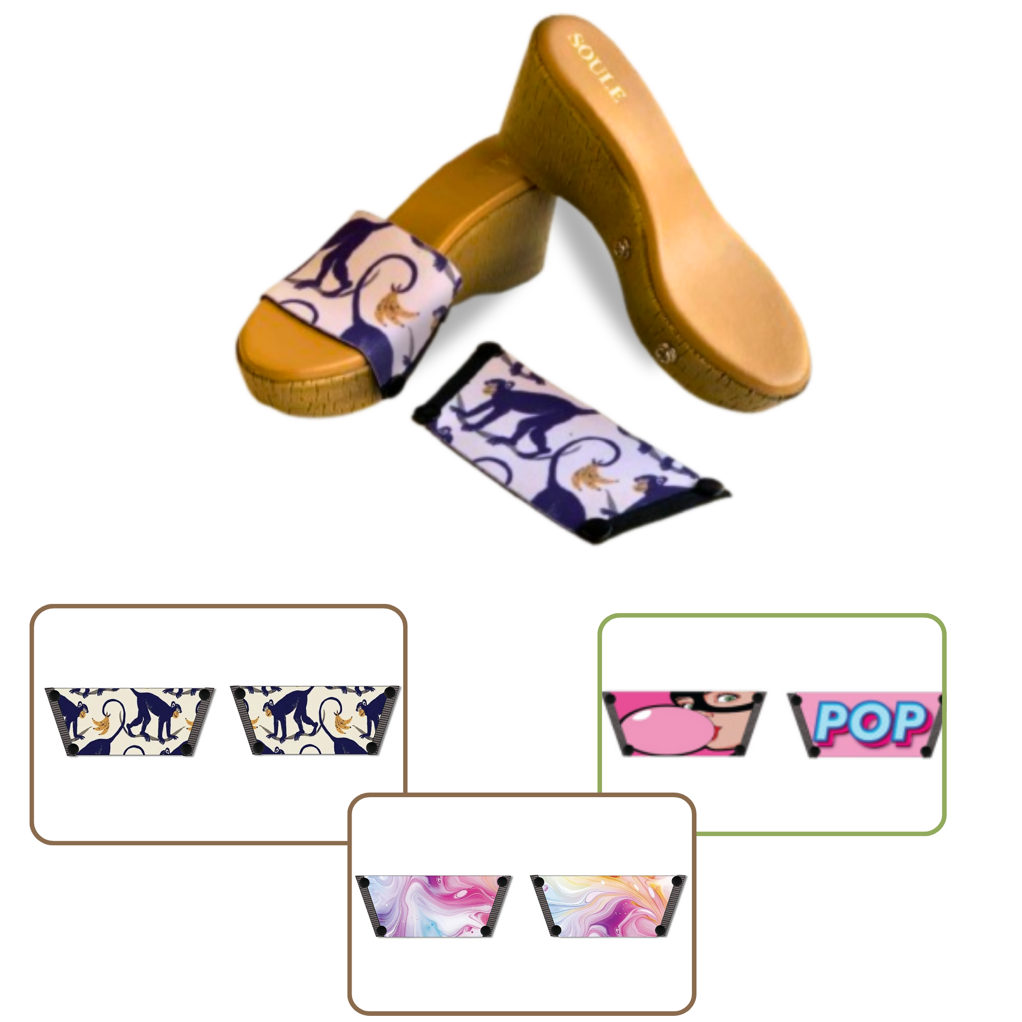 Enchanting Fluid + Bubble Pop + Playful Primate (1 sole + 3 straps)