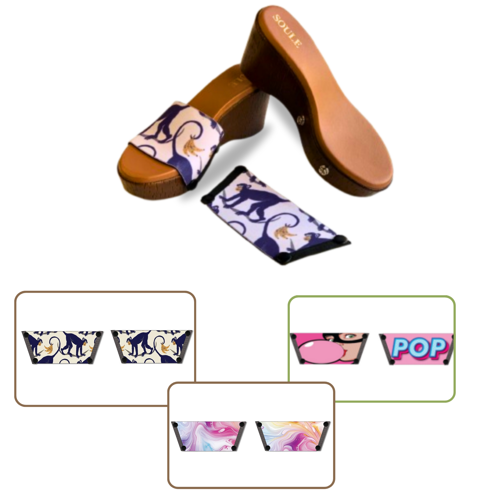 Enchanting Fluid + Bubble Pop + Playful Primate (1 sole + 3 straps)