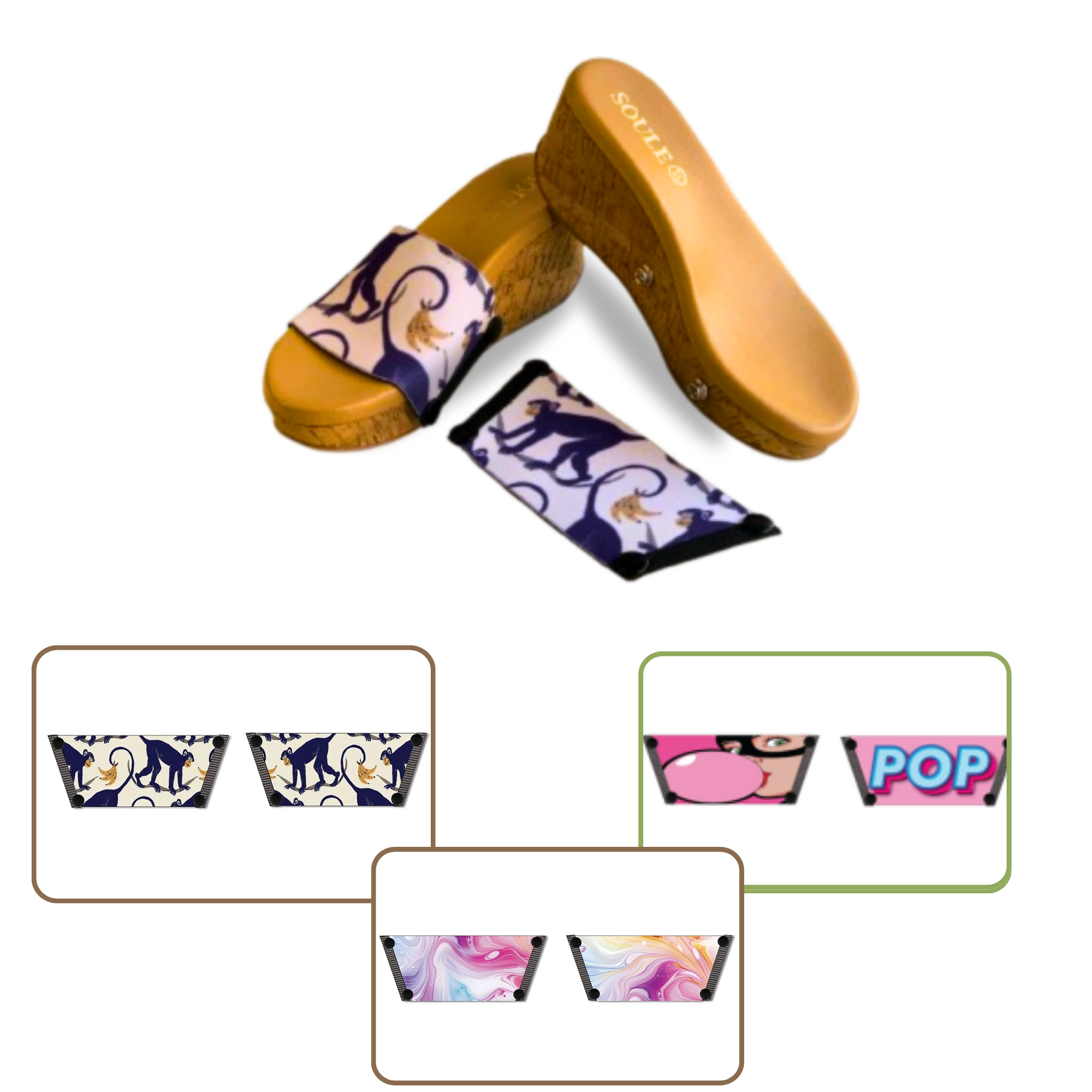 Enchanting Fluid + Bubble Pop + Playful Primate (1 sole + 3 straps)