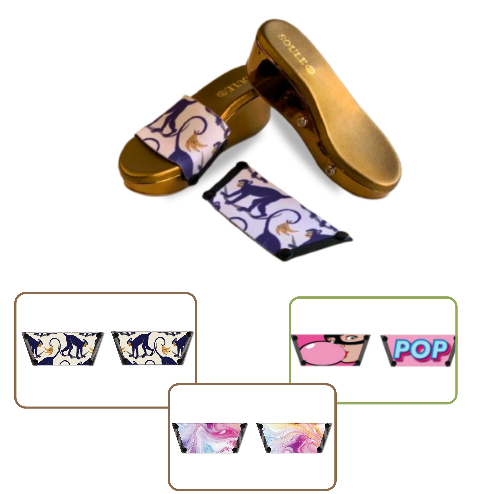 Enchanting Fluid + Bubble Pop + Playful Primate (1 sole + 3 straps)