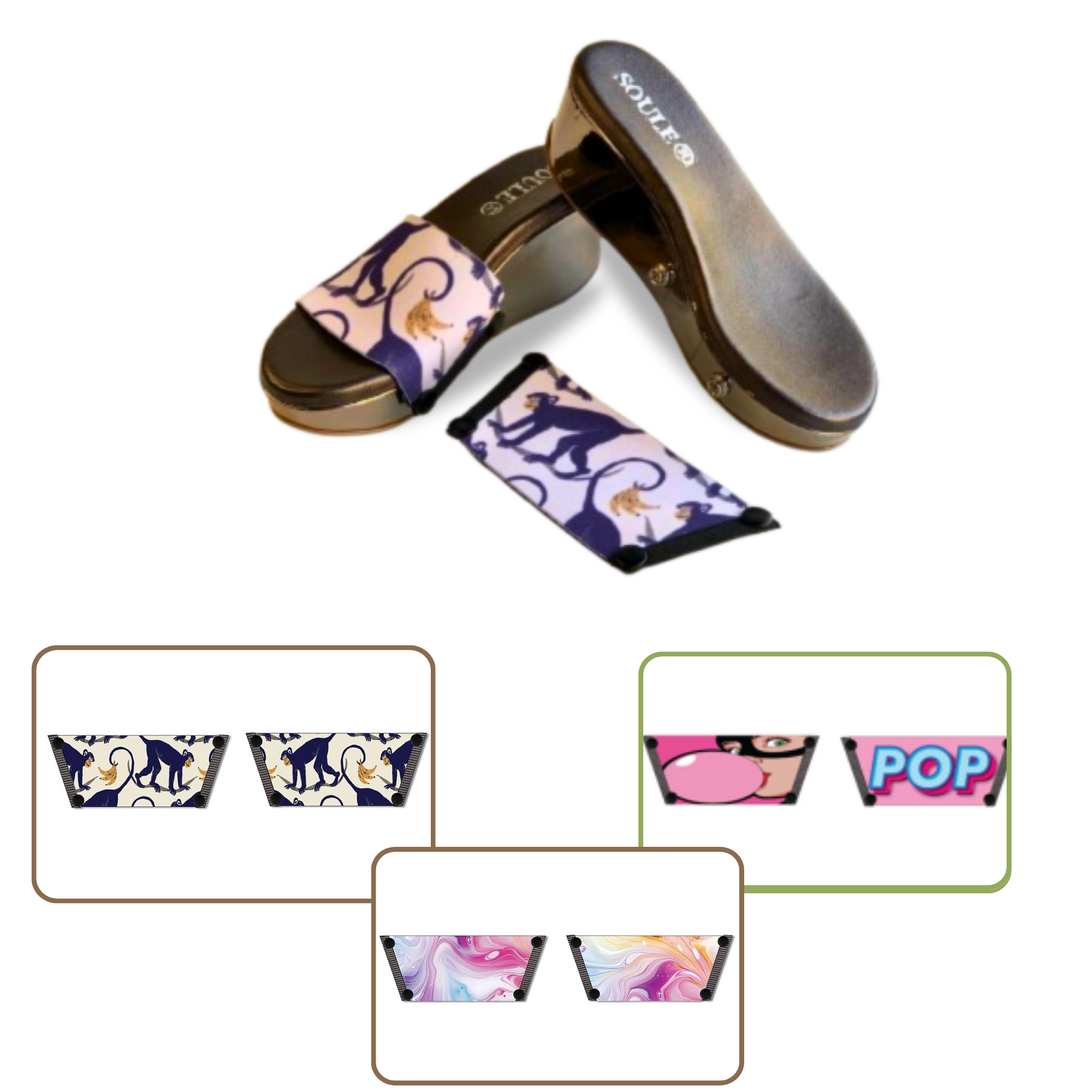 Enchanting Fluid + Bubble Pop + Playful Primate (1 sole + 3 straps)