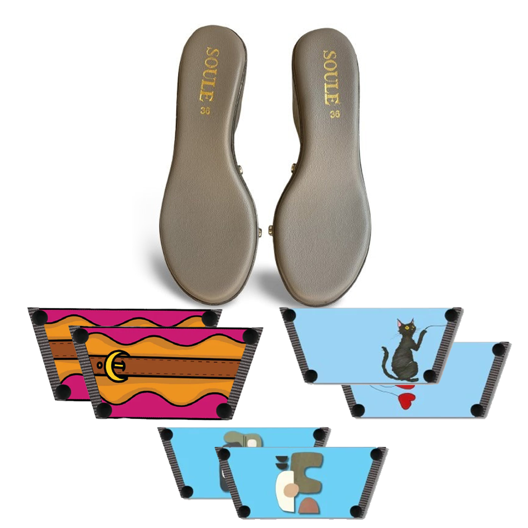 Retro Saddle + Purr fect Cat + Modern Muse (1 sole + 3 straps)