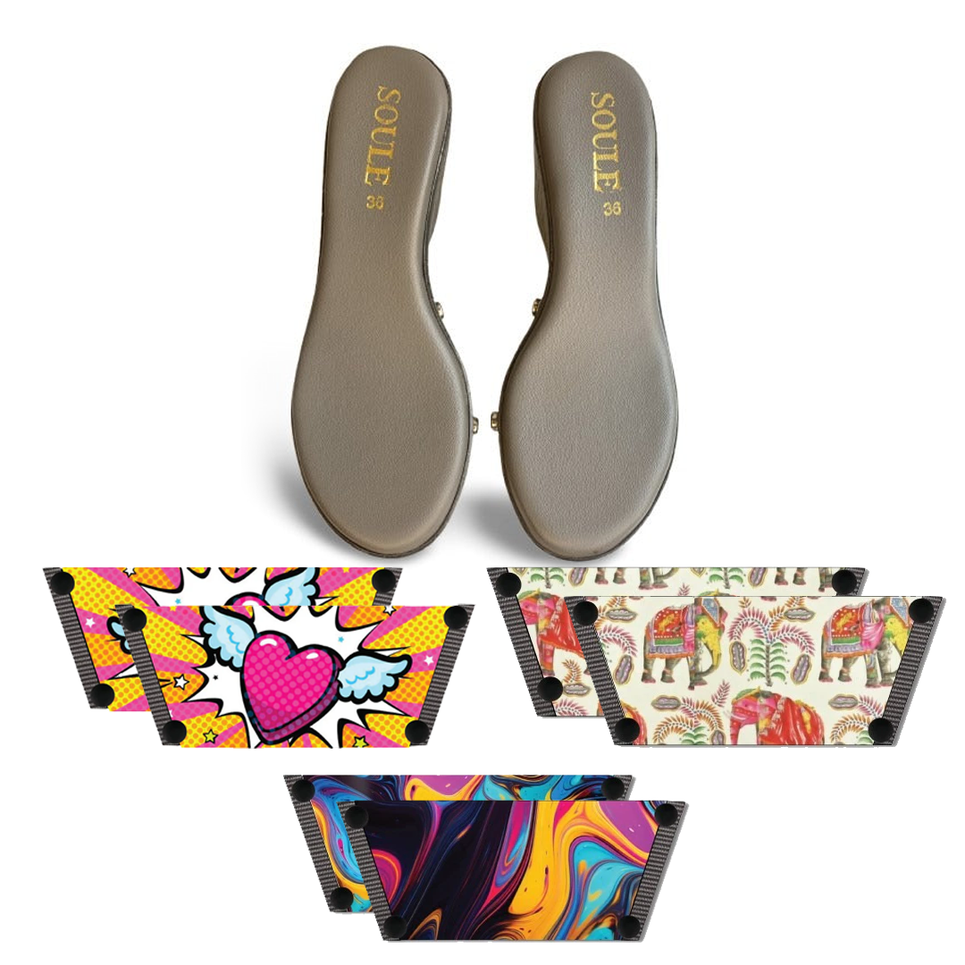 Heart Wings + Ethnic Elephant + Fluid Art (1 sole + 3 straps)