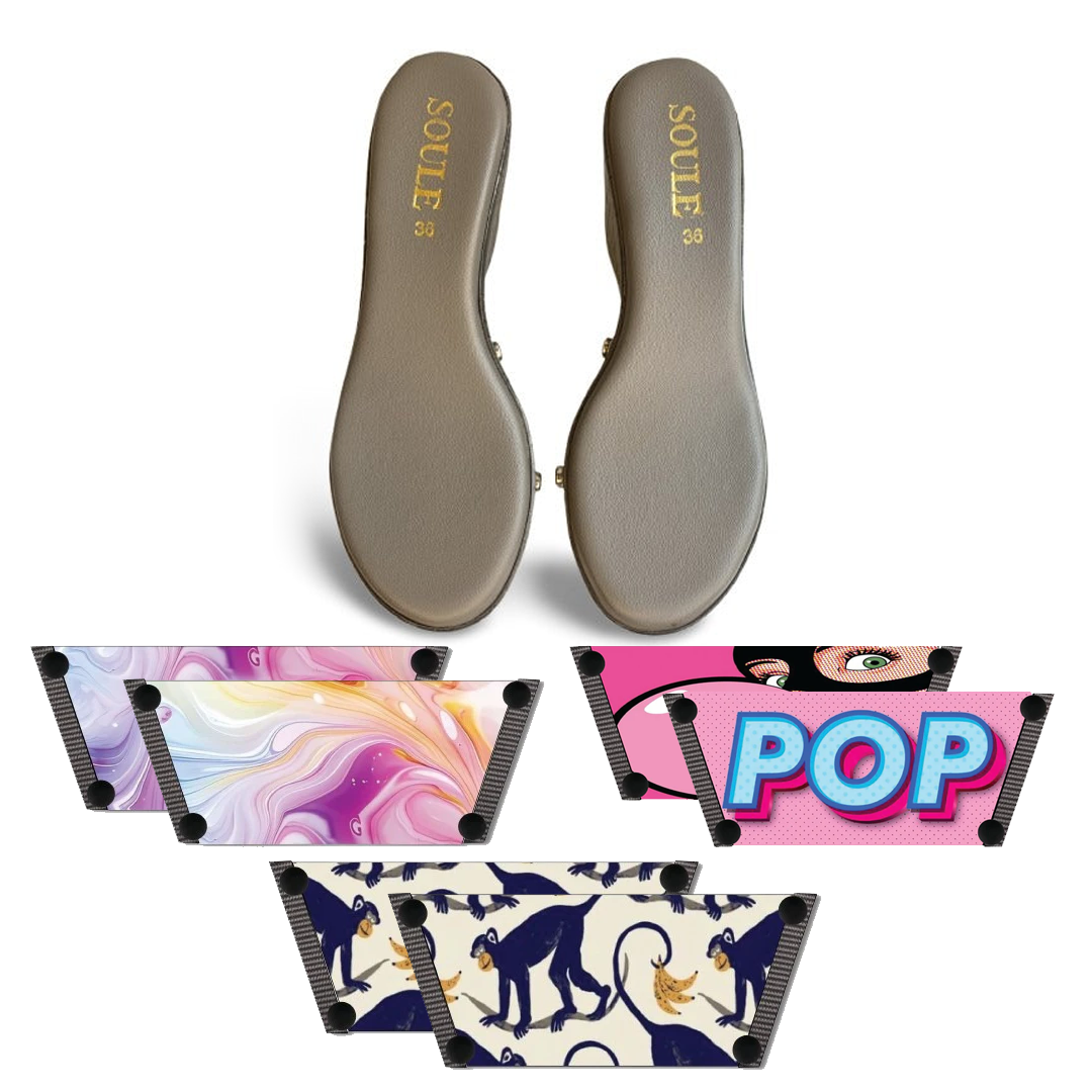 Enchanting Fluid + Bubble Pop + Playful Primate (1 sole + 3 straps)