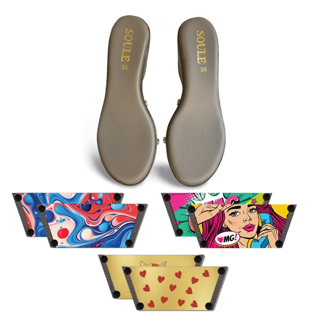 Purr-fectly Adorable + OMG Chic + Playful Fluid Art (1 sole + 3 straps)