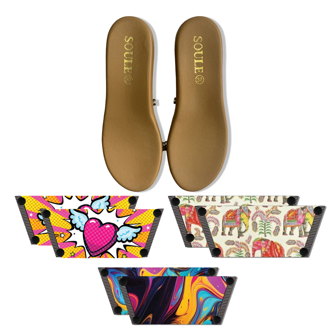 Heart Wings + Ethnic Elephant + Fluid Art (1 sole + 3 straps)