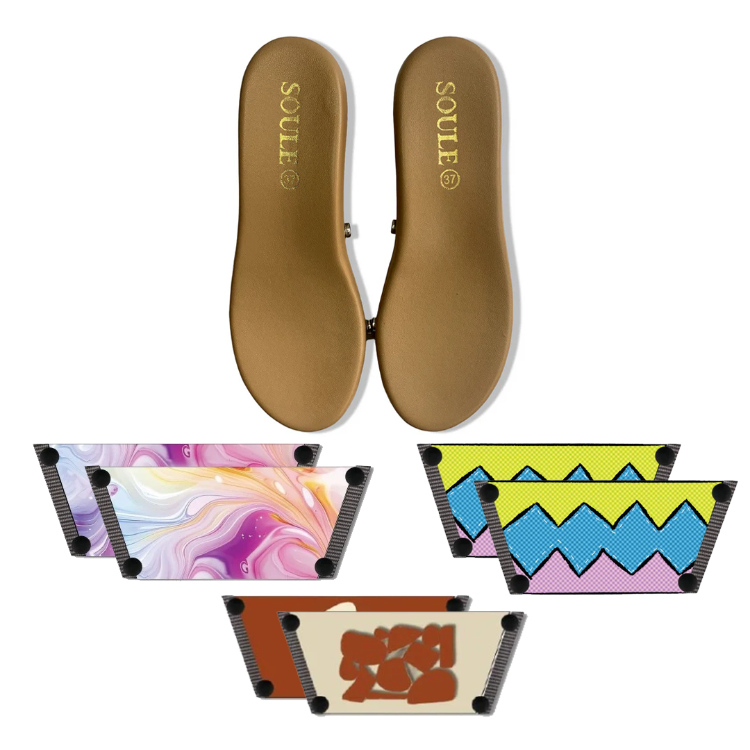 Enchanting Fluid + Zigzag Zest + Earthy Modern Art (1 sole + 3 straps)