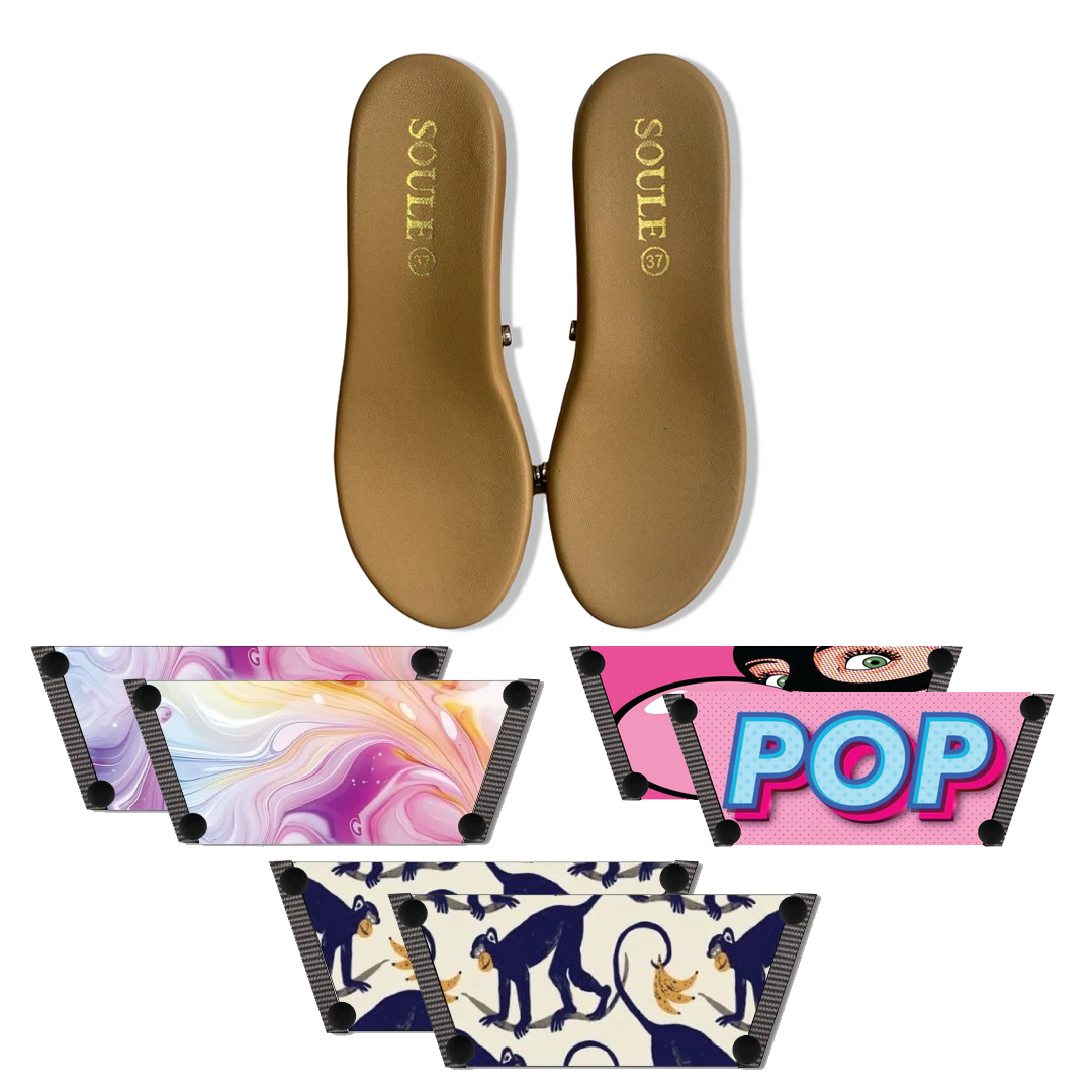 Enchanting Fluid + Bubble Pop + Playful Primate (1 sole + 3 straps)