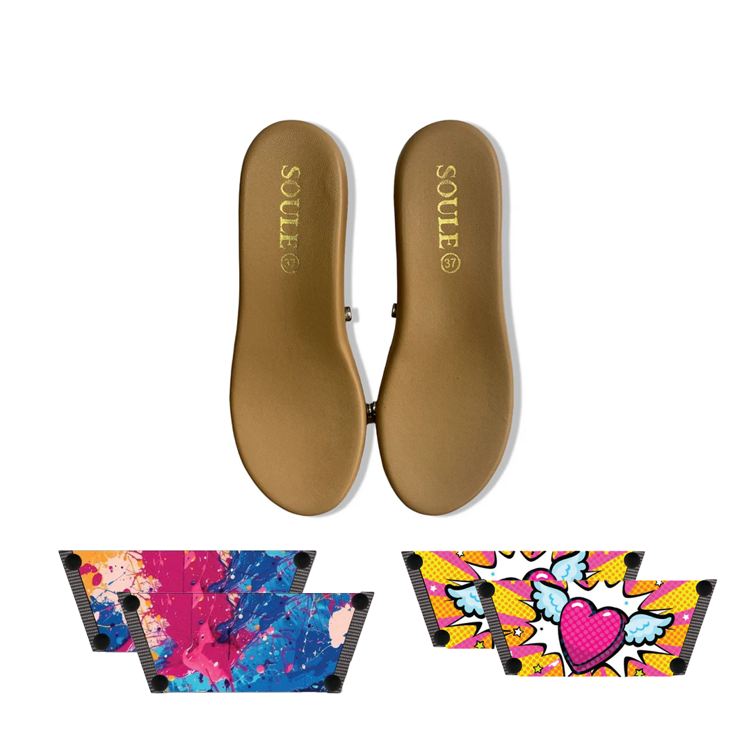 Vibrant Fluid Art + Heart Wings  (1 sole + 2 straps)