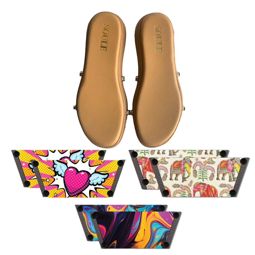 Heart Wings + Ethnic Elephant + Fluid Art (1 sole + 3 straps)