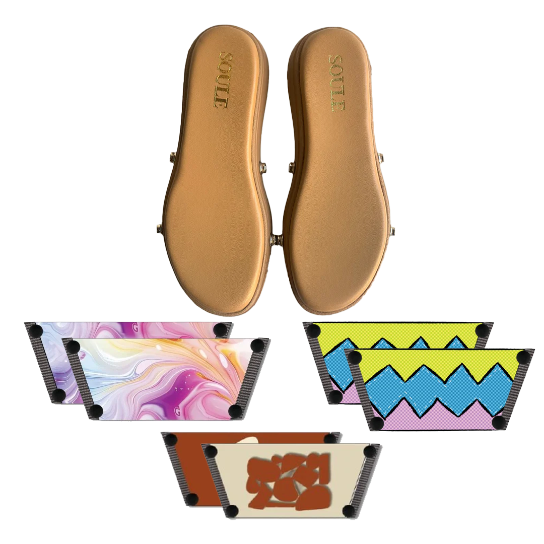 Enchanting Fluid + Zigzag Zest + Earthy Modern Art (1 sole + 3 straps)