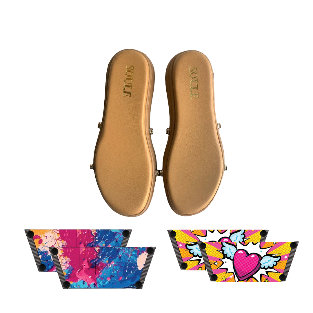 Vibrant Fluid Art + Heart Wings  (1 sole + 2 straps)