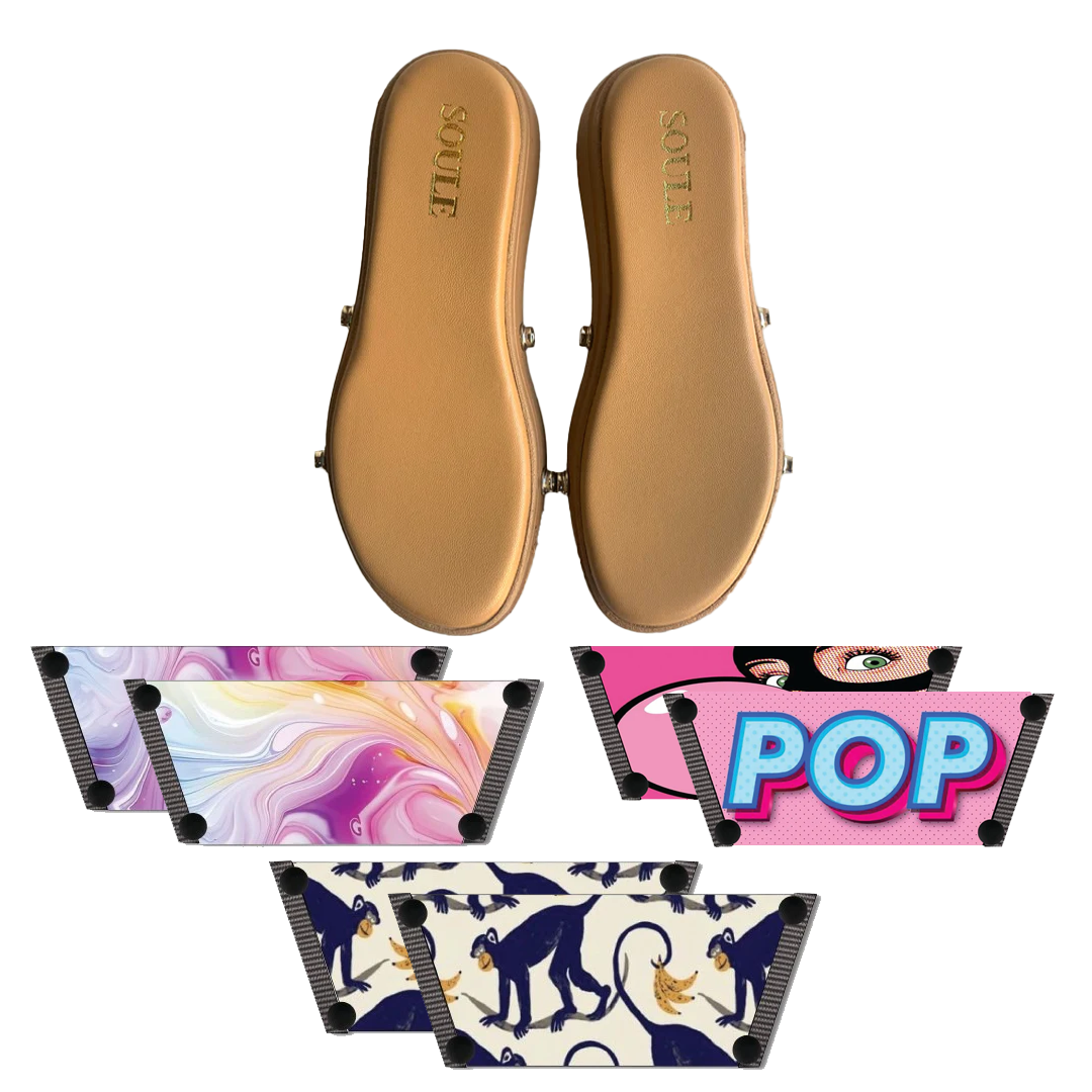 Enchanting Fluid + Bubble Pop + Playful Primate (1 sole + 3 straps)