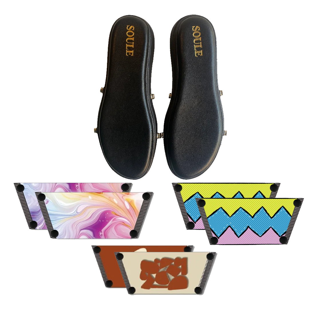 Enchanting Fluid + Zigzag Zest + Earthy Modern Art (1 sole + 3 straps)