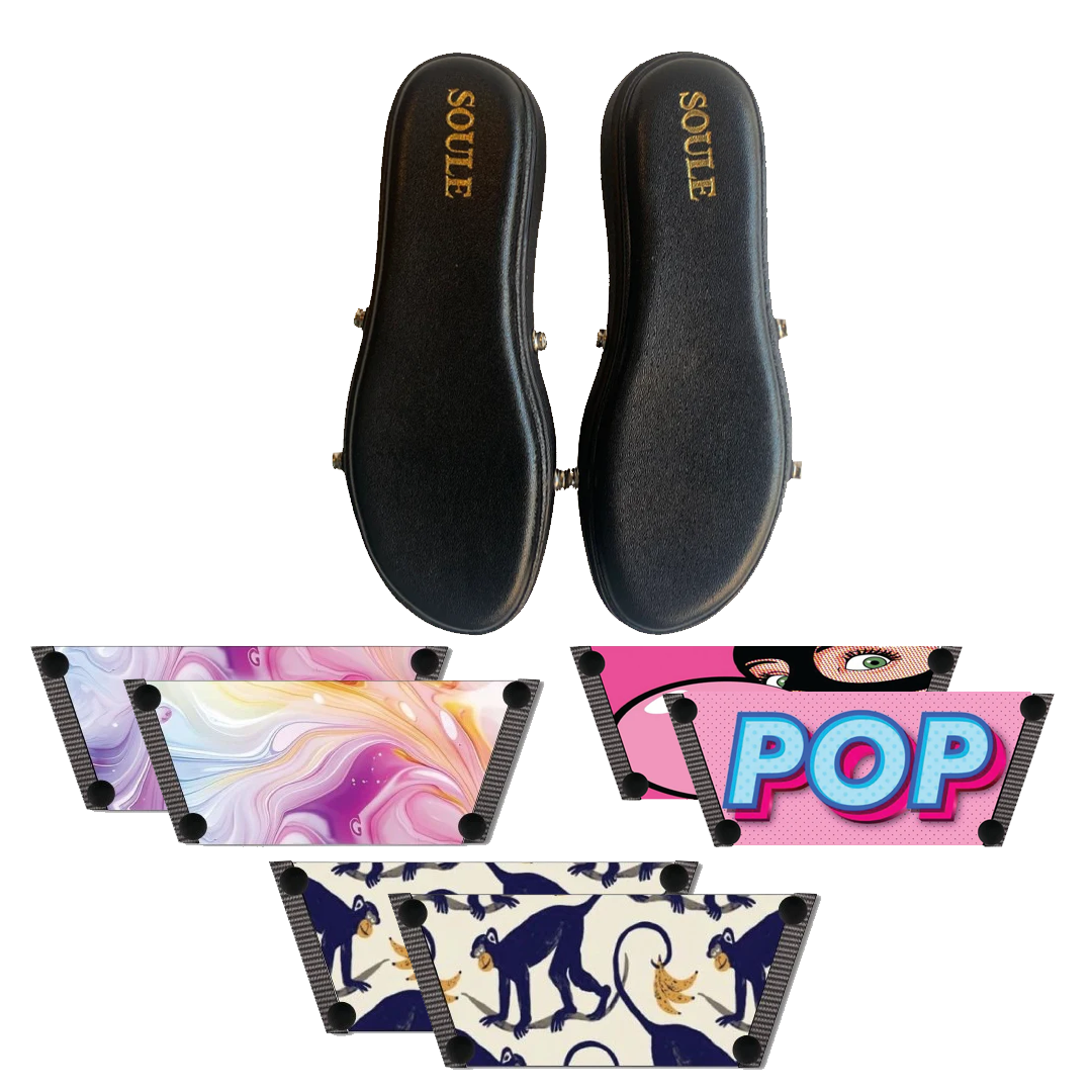 Enchanting Fluid + Bubble Pop + Playful Primate (1 sole + 3 straps)