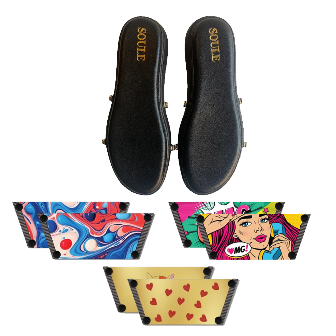 Purr-fectly Adorable + OMG Chic + Playful Fluid Art (1 sole + 3 straps)