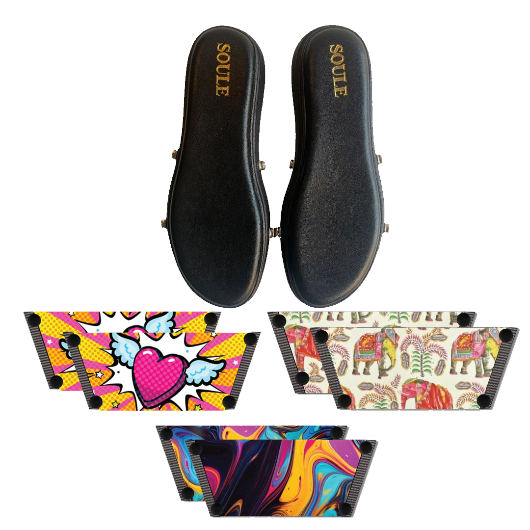 Heart Wings + Ethnic Elephant + Fluid Art (1 sole + 3 straps)
