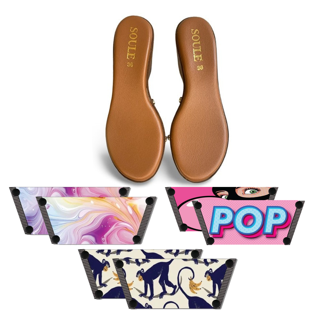 Enchanting Fluid + Bubble Pop + Playful Primate (1 sole + 3 straps)