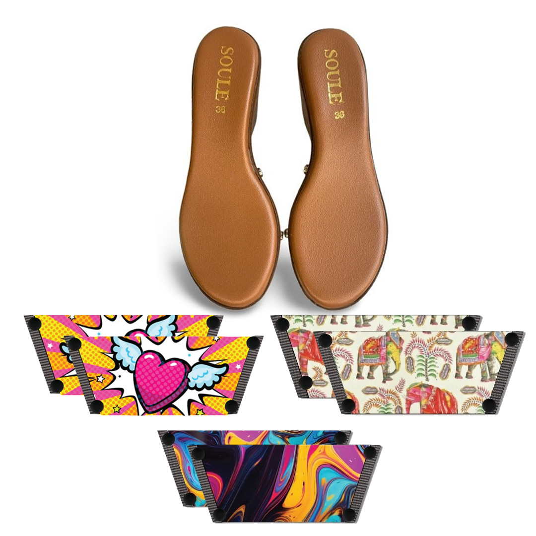 Heart Wings + Ethnic Elephant + Fluid Art (1 sole + 3 straps)