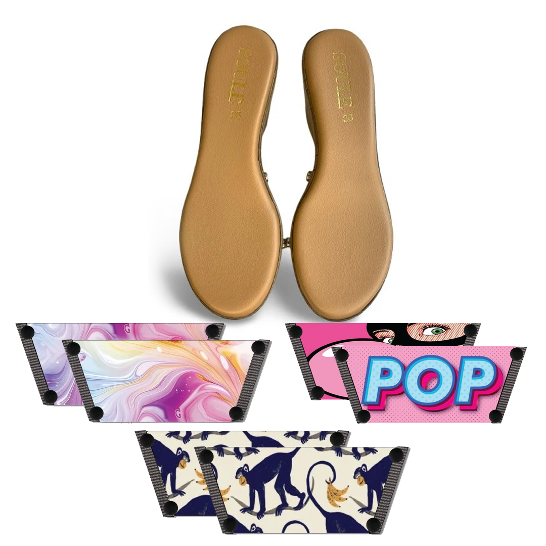 Enchanting Fluid + Bubble Pop + Playful Primate (1 sole + 3 straps)