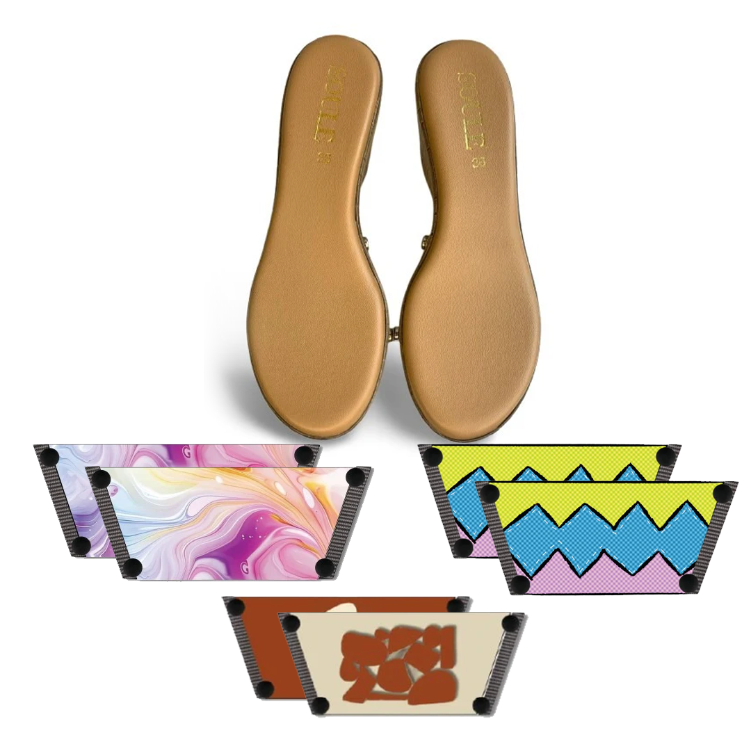 Enchanting Fluid + Zigzag Zest + Earthy Modern Art (1 sole + 3 straps)