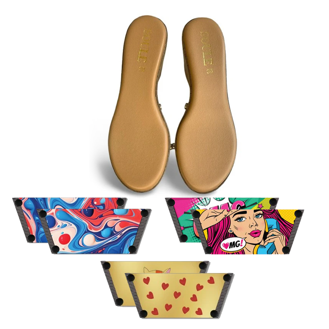 Purr-fectly Adorable + OMG Chic + Playful Fluid Art (1 sole + 3 straps)