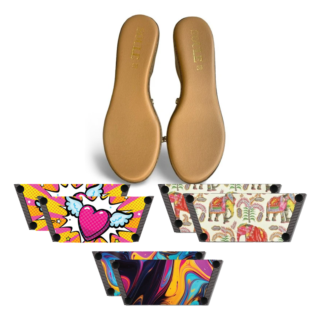 Heart Wings + Ethnic Elephant + Fluid Art (1 sole + 3 straps)