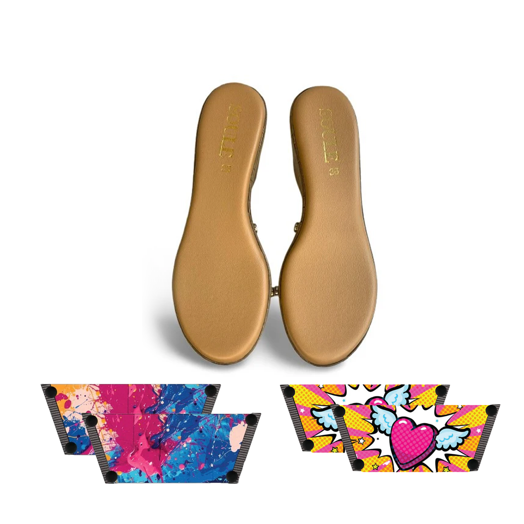 Vibrant Fluid Art + Heart Wings  (1 sole + 2 straps)