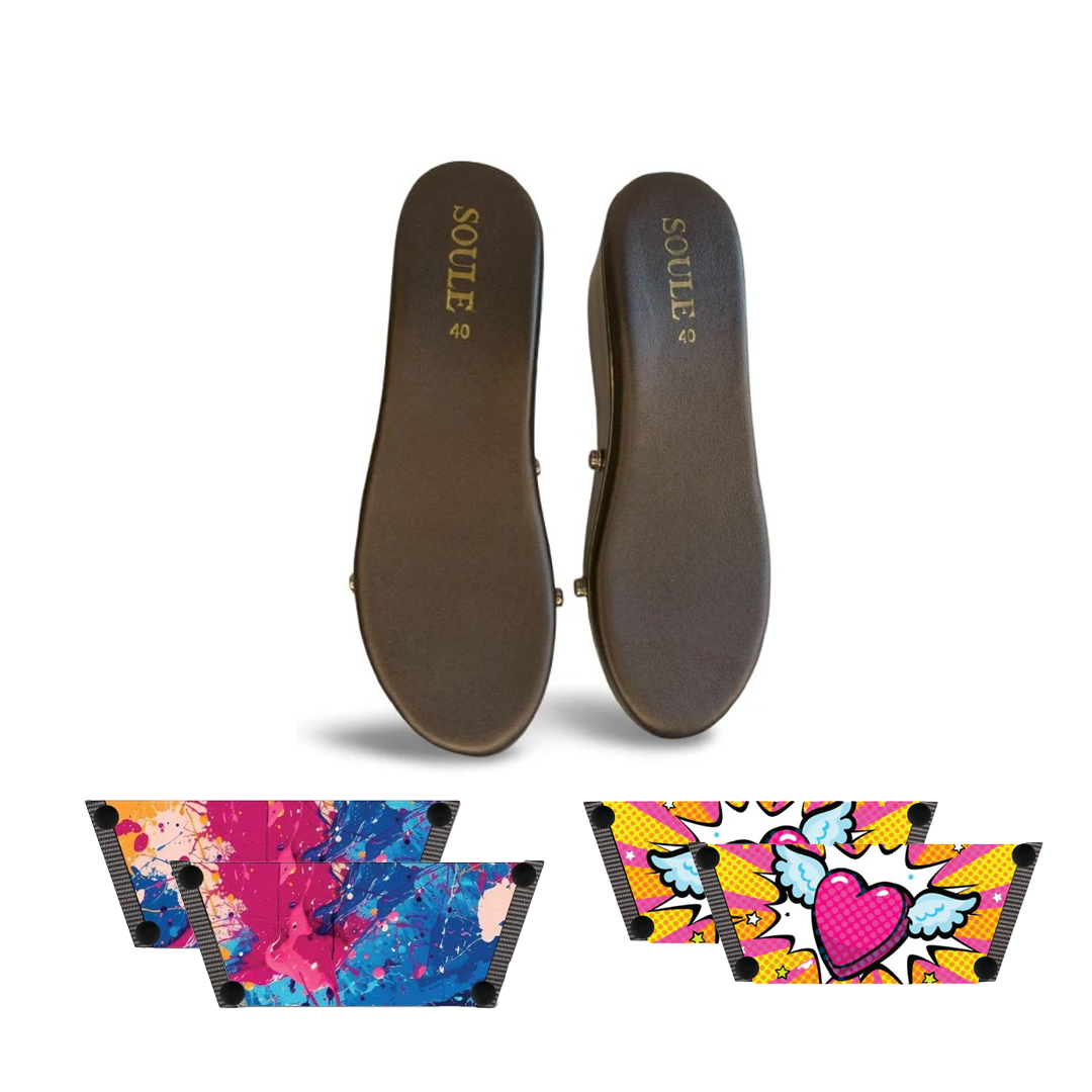 Vibrant Fluid Art + Heart Wings  (1 sole + 2 straps)