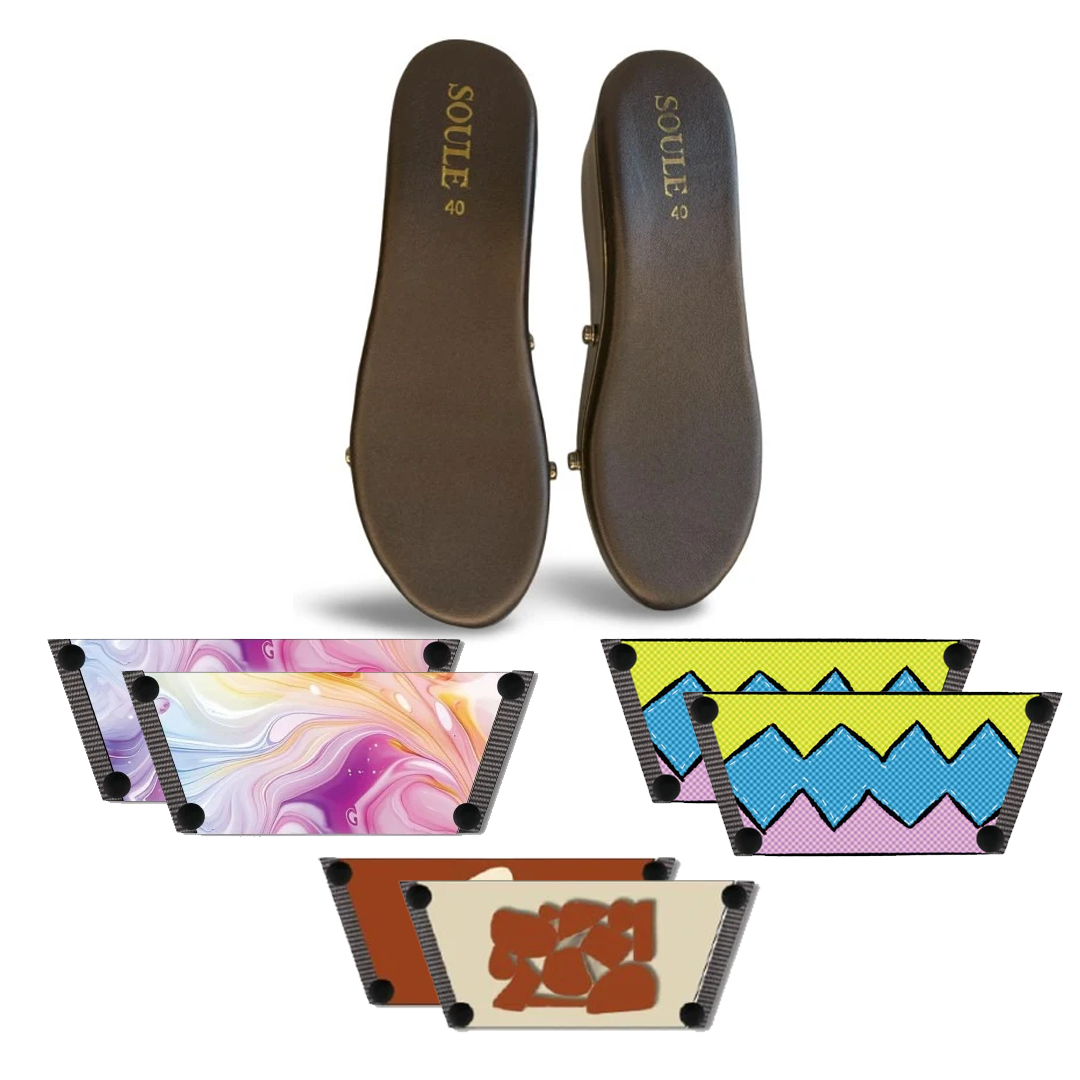 Enchanting Fluid + Zigzag Zest + Earthy Modern Art (1 sole + 3 straps)