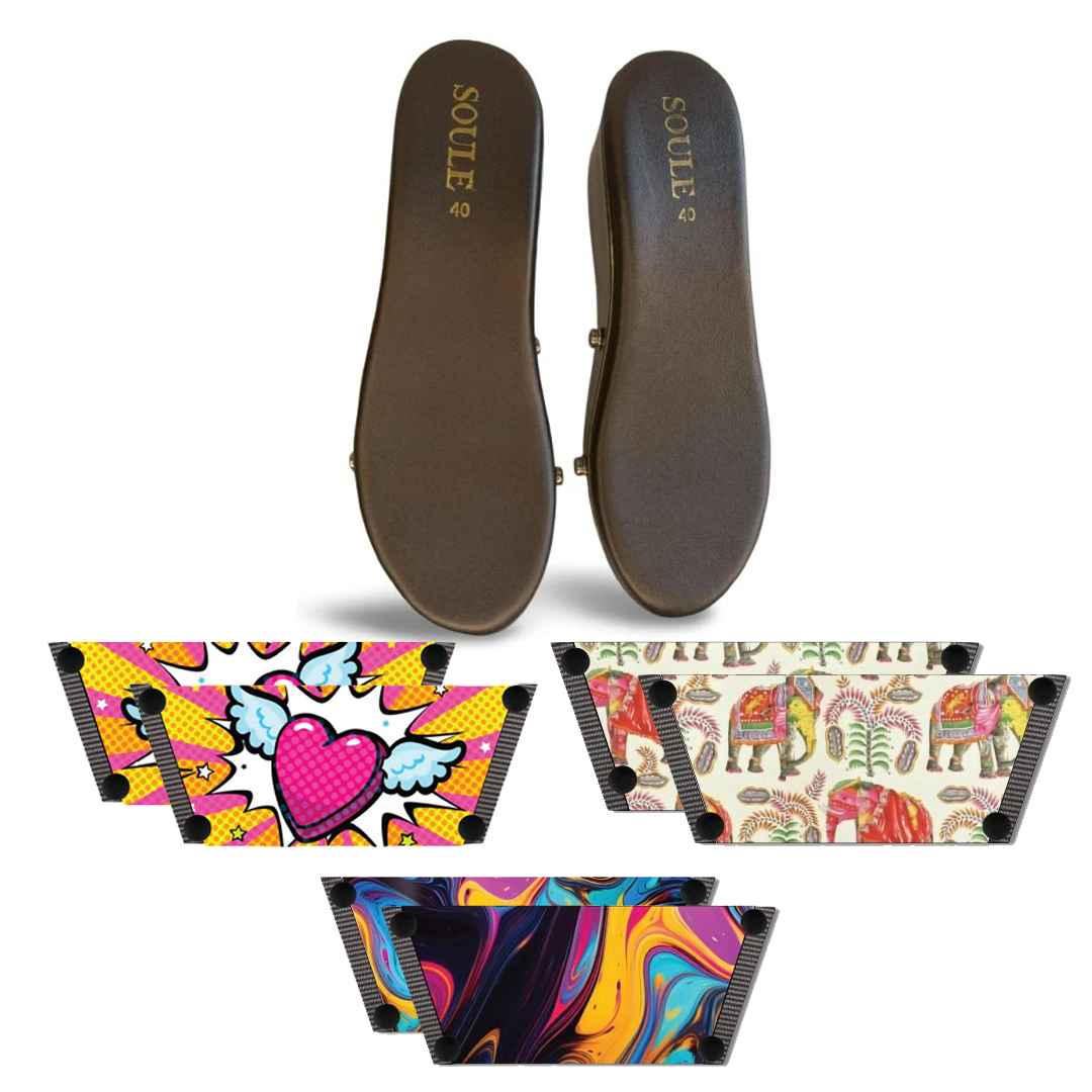 Heart Wings + Ethnic Elephant + Fluid Art (1 sole + 3 straps)