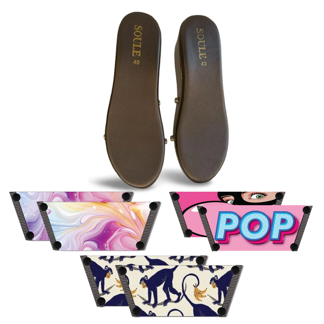 Enchanting Fluid + Bubble Pop + Playful Primate (1 sole + 3 straps)