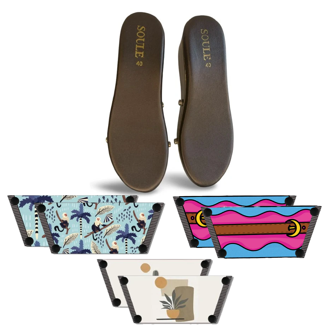 Playful Monkey + Aqua Saddle Groove + Desert Dream Modern Art  (1 sole + 3 straps)