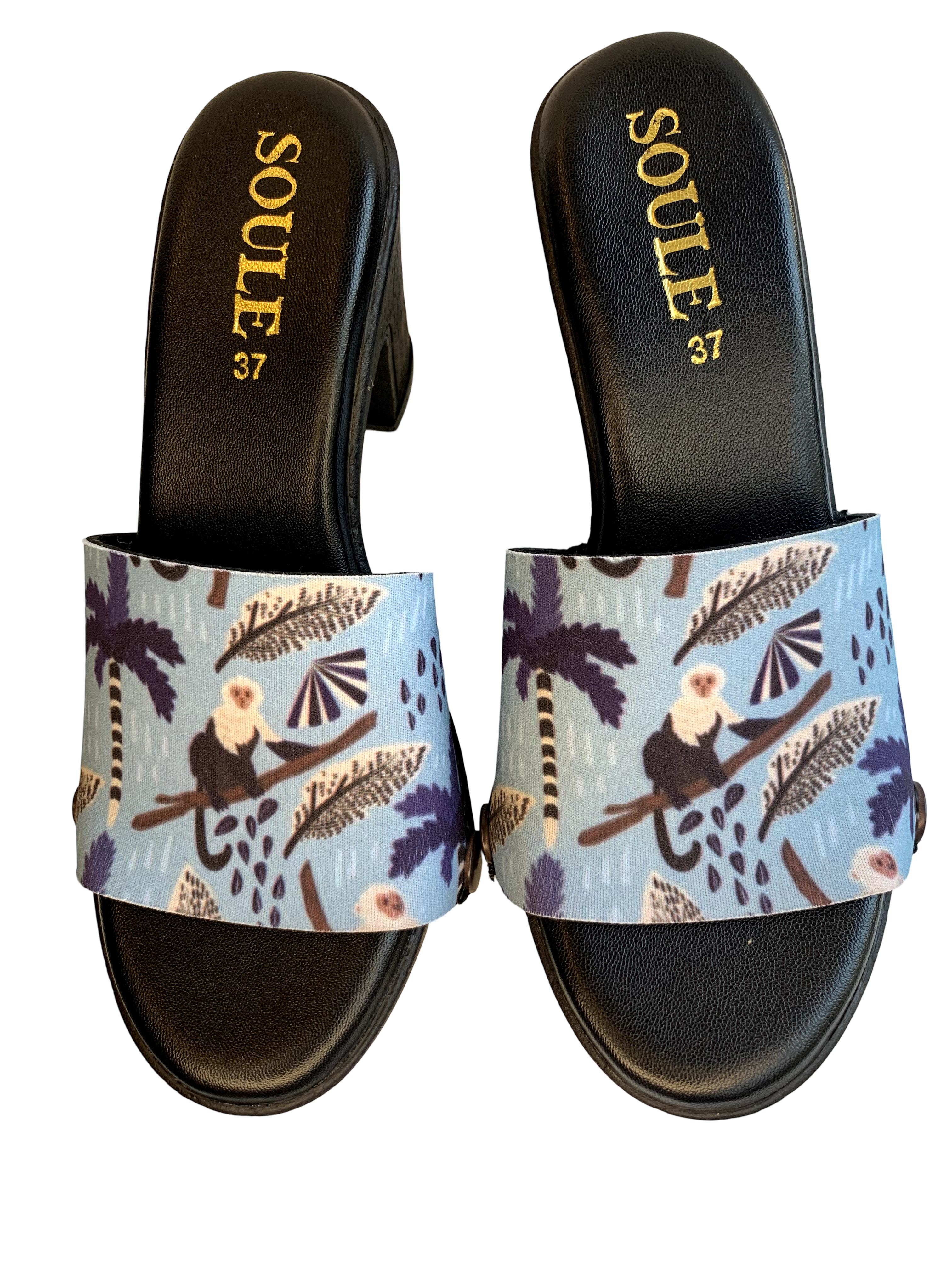 Playful Monkey + Aqua Saddle Groove + Desert Dream Modern Art  (1 sole + 3 straps)