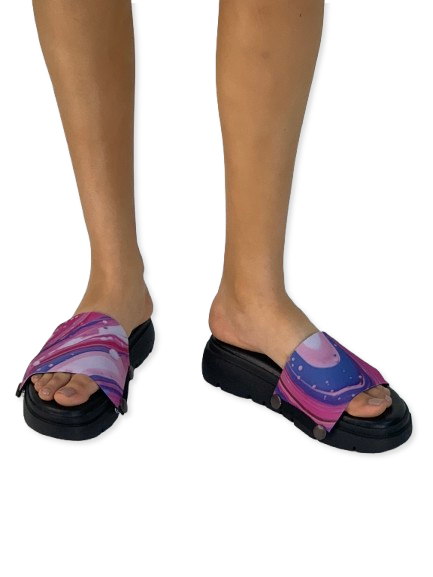 Pink Fluid Art Women Shoes Strap