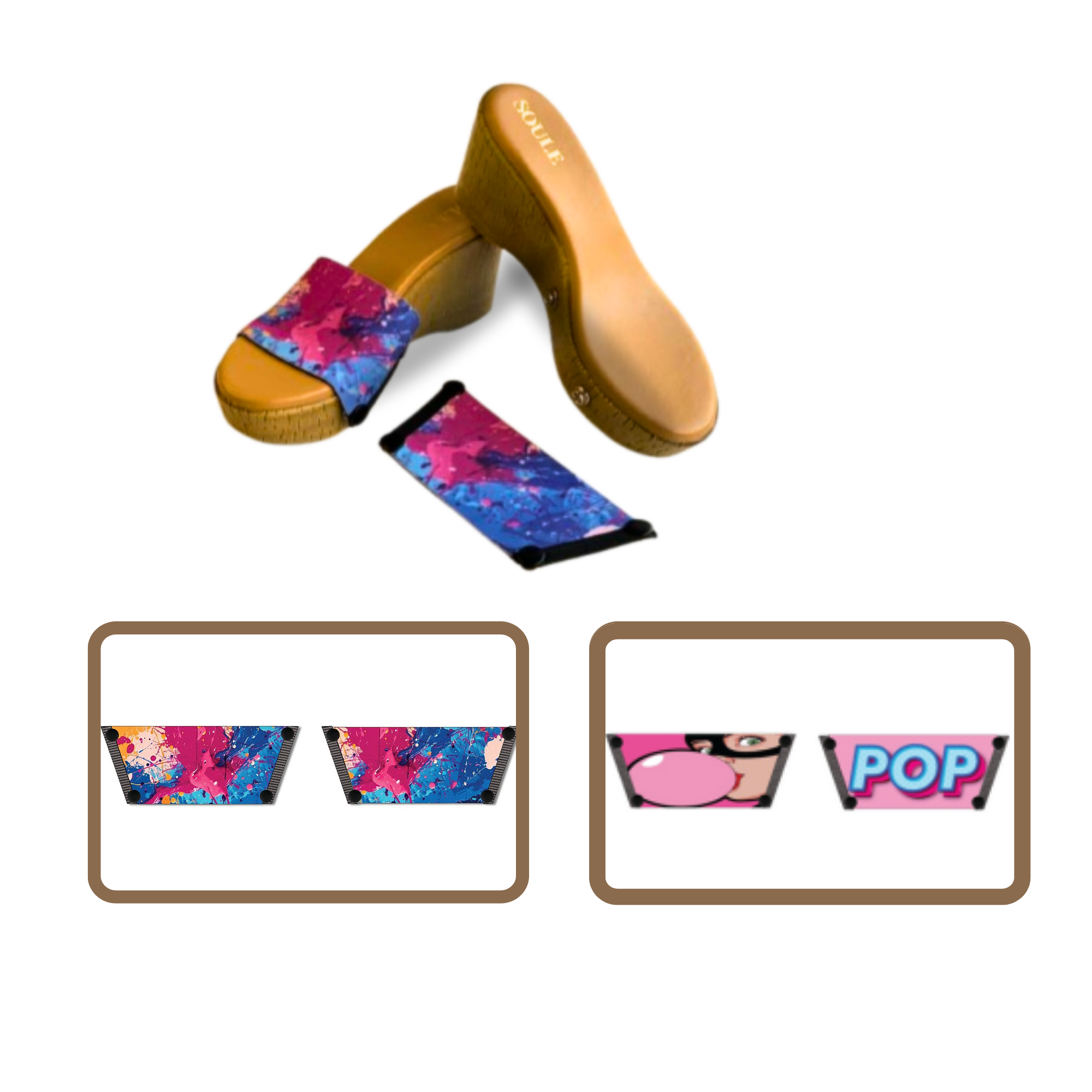 Vibrant Fluid Art + Bubble Pop (1 sole + 2 straps)