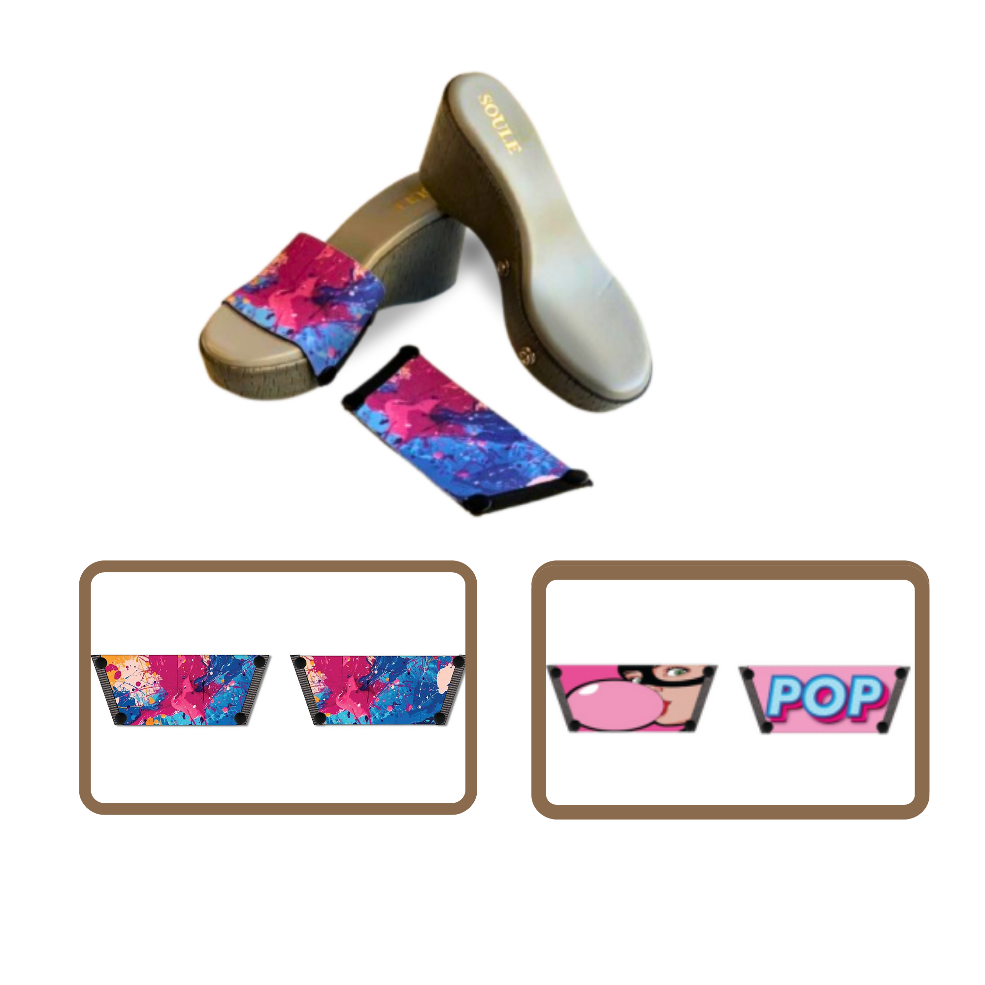 Vibrant Fluid Art + Bubble Pop (1 sole + 2 straps)