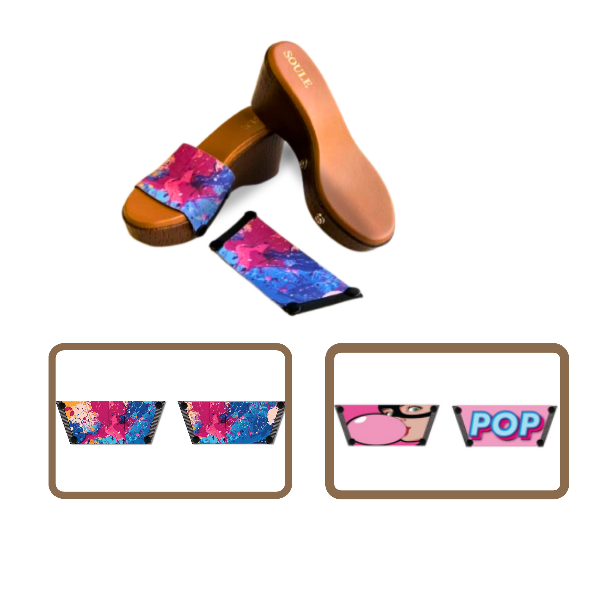 Vibrant Fluid Art + Bubble Pop (1 sole + 2 straps)