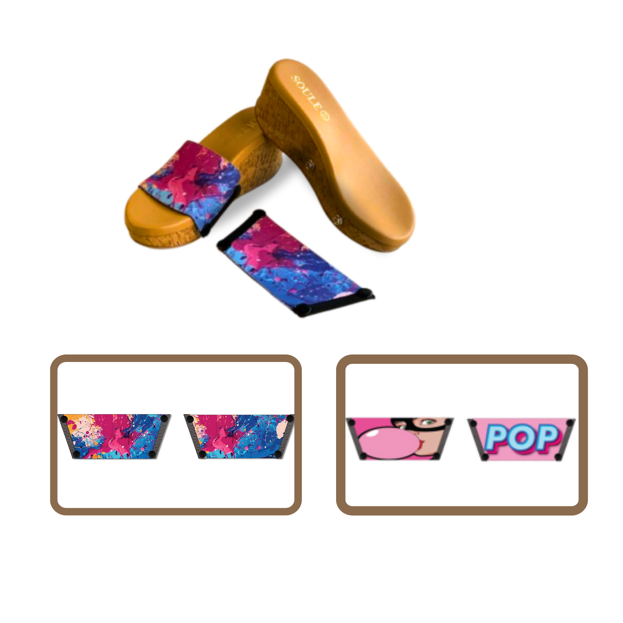 Vibrant Fluid Art + Bubble Pop (1 sole + 2 straps)