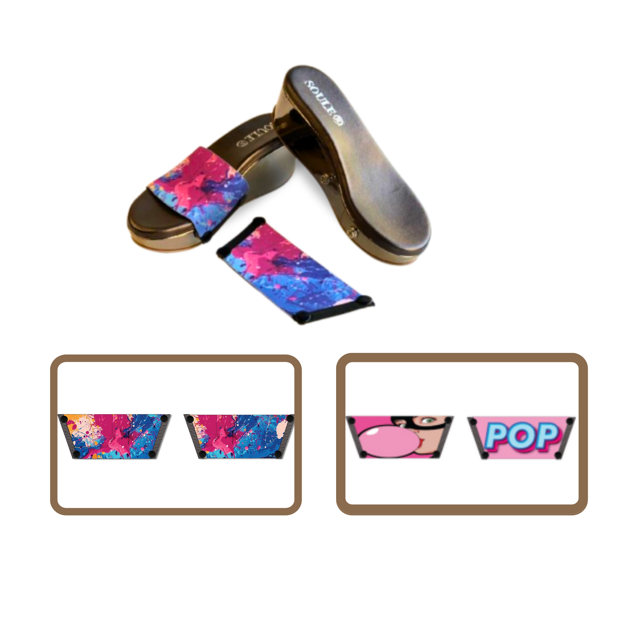 Vibrant Fluid Art + Bubble Pop (1 sole + 2 straps)