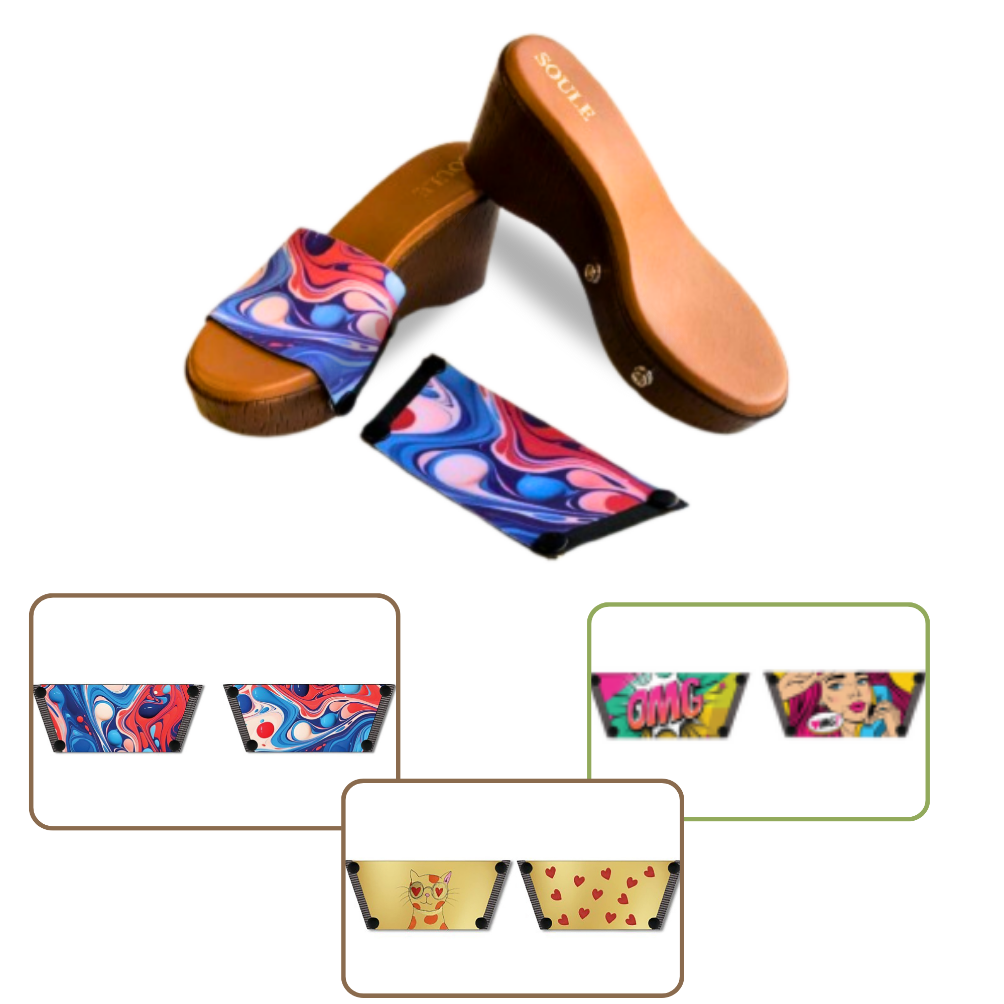Purr-fectly Adorable + OMG Chic + Playful Fluid Art (1 sole + 3 straps)