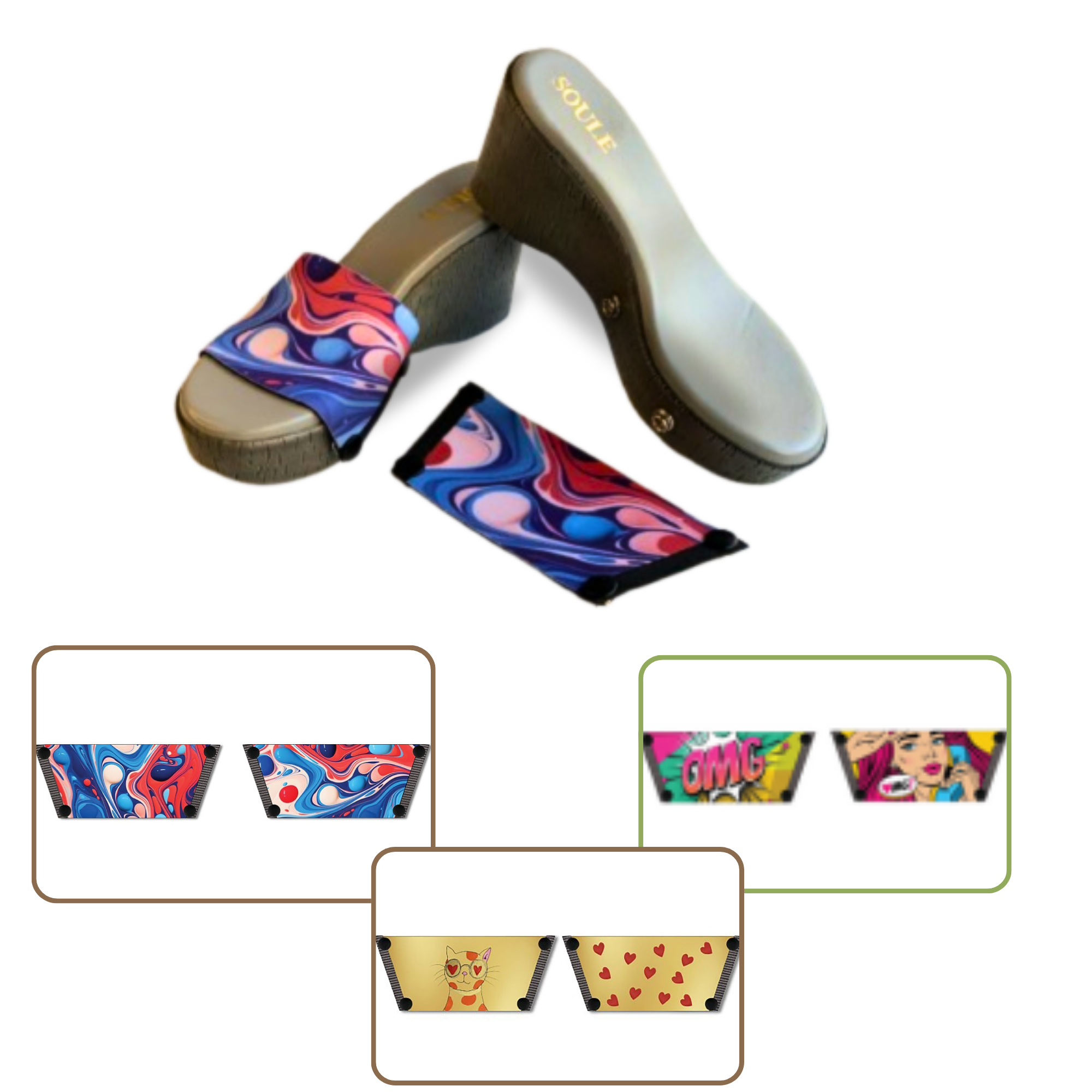 Purr-fectly Adorable + OMG Chic + Playful Fluid Art (1 sole + 3 straps)