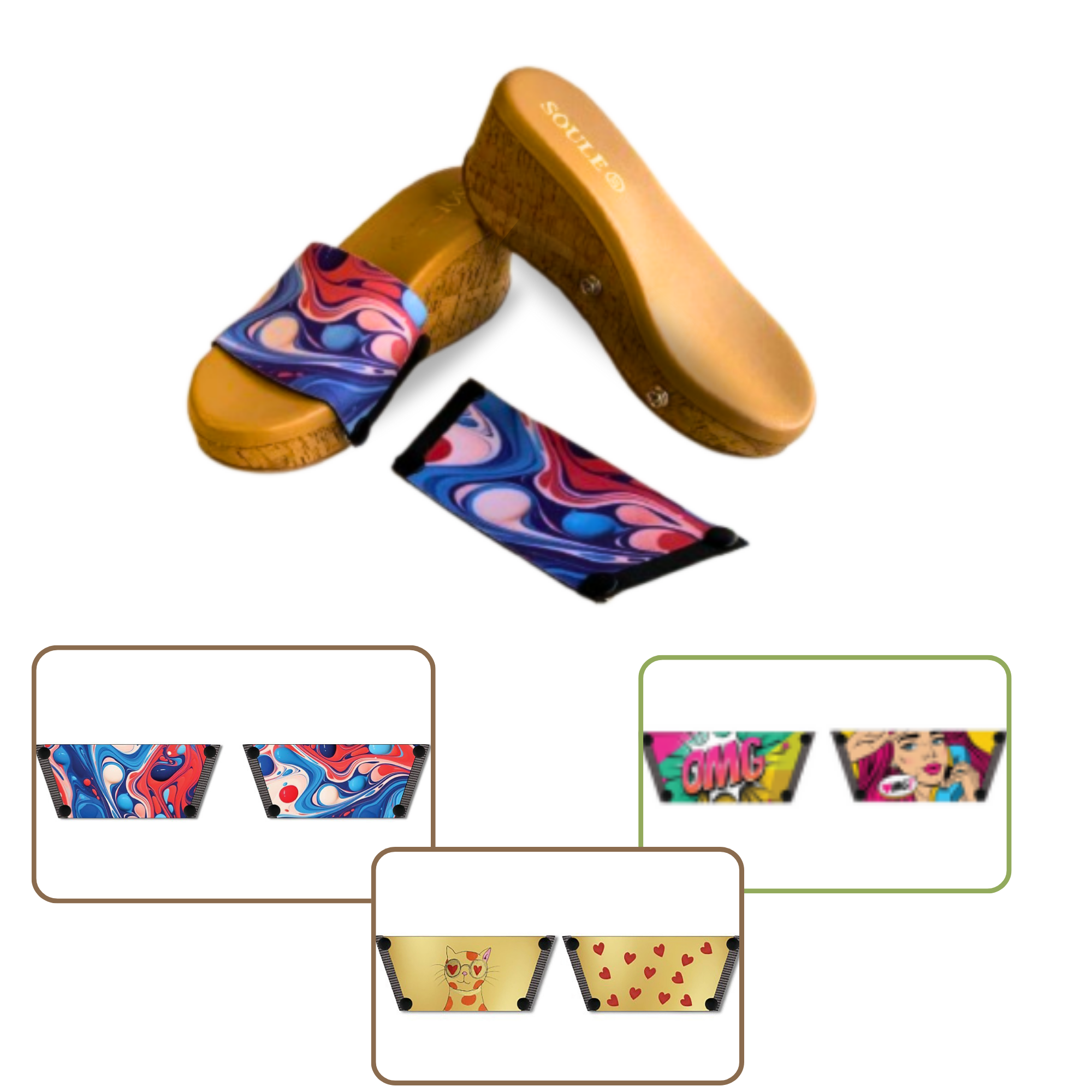 Purr-fectly Adorable + OMG Chic + Playful Fluid Art (1 sole + 3 straps)