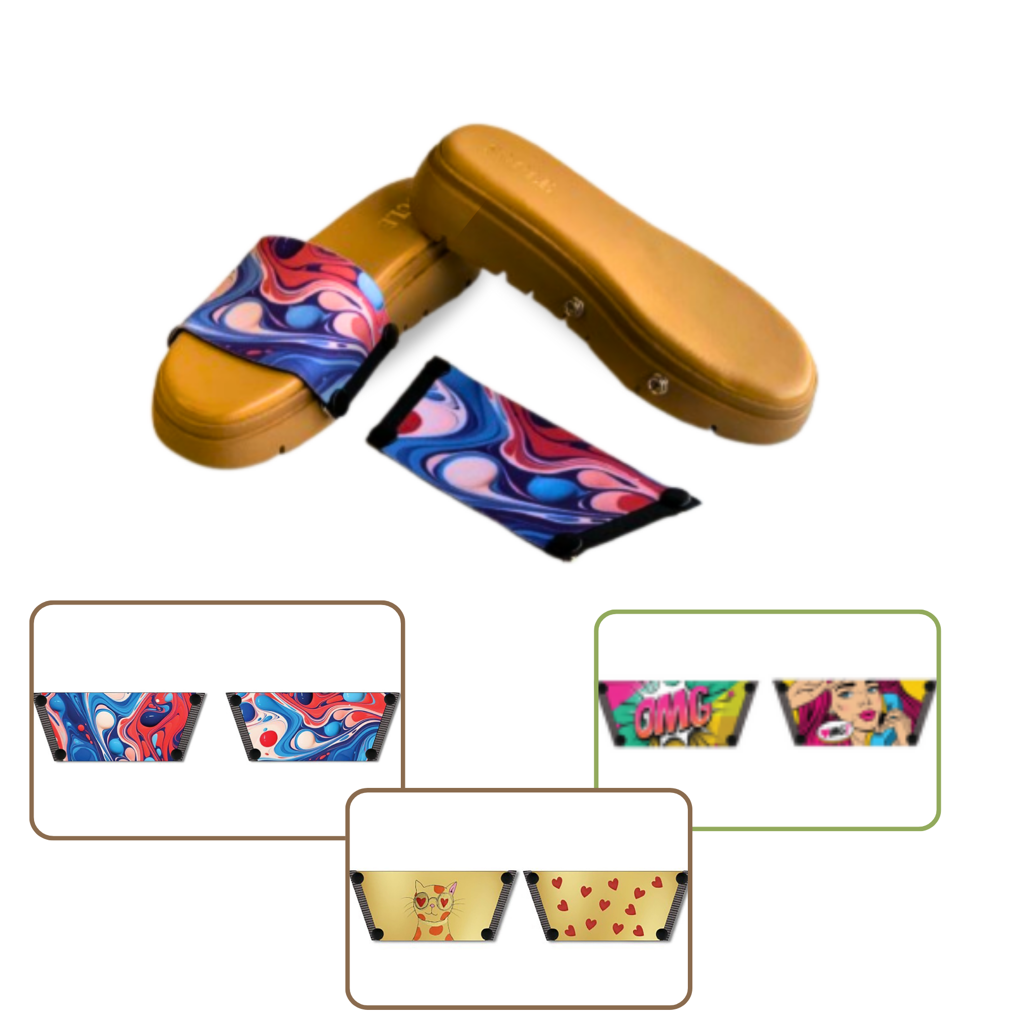 Purr-fectly Adorable + OMG Chic + Playful Fluid Art (1 sole + 3 straps)